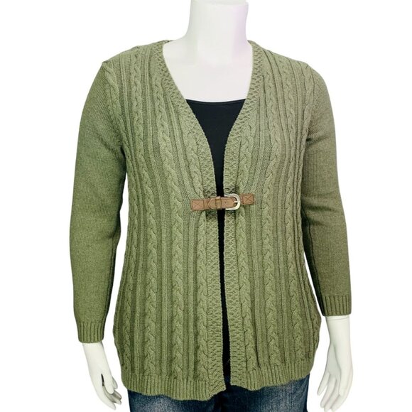 Soft Surroundings Womens Wren Cable Cardigan Buckle Closure Green Size M - Picture 2 of 13